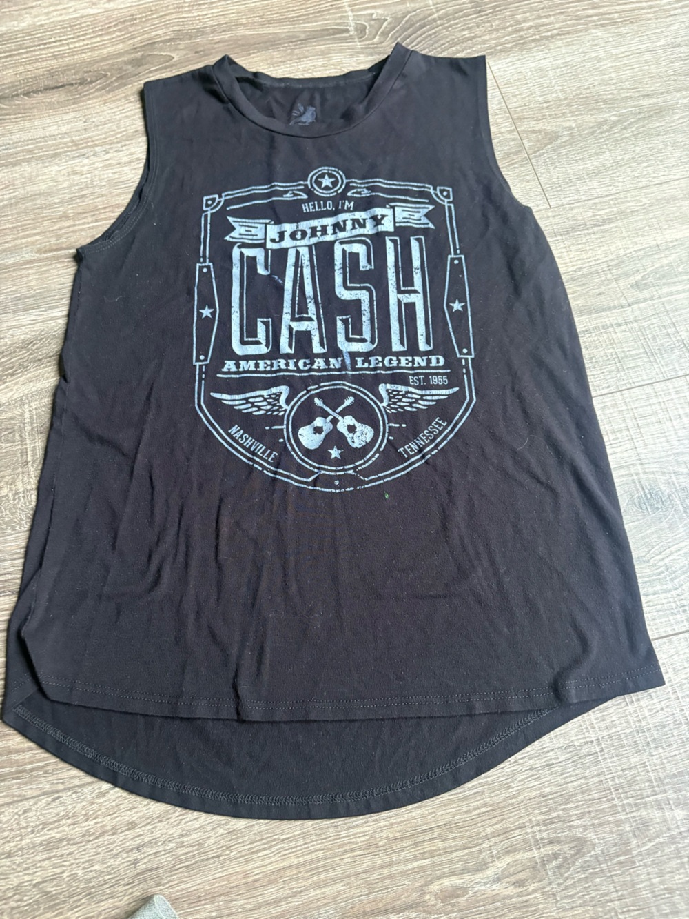 Zion Rootswear Johnny Cash Black Tank with Light Blue Graphic